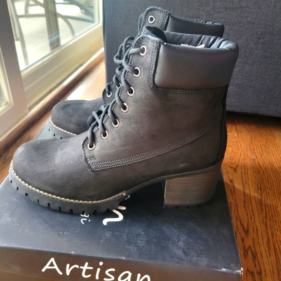 NWT Black Lace up Boots with Wedge - Picture 2 of 4